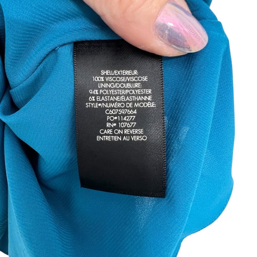Alice and Olivia Adrianna Short Sleeve Faux Wrap Dress in Turquoise Women's Sz 6 - Picture 10 of 11